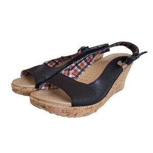 Crocs Wedge Shoes Women's Size 8 Black Slingback Peep Toe Cork Heel Sandals